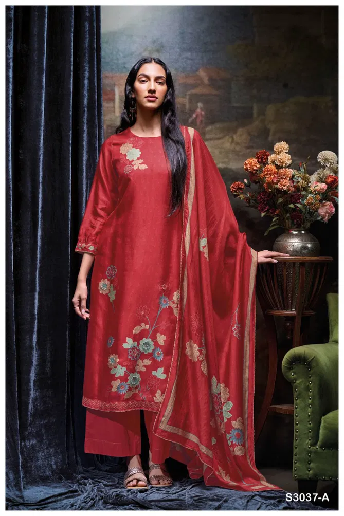 Lzabela 3037 By Ganga Printed Embroidery Dress Material Exporters In India